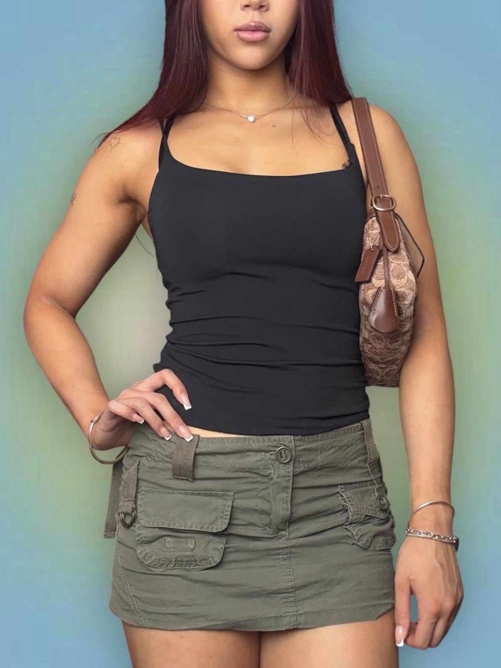 Y2K Olive Green Cargo Mini Skirt